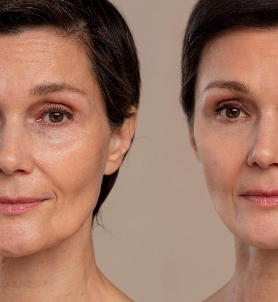 Vergleichsdarstellung eines Gesichts als Symbolbild für ein Faden Lifting ohne Operation